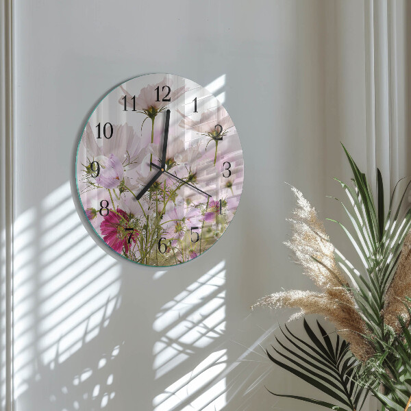 Round wall clock Cosmos Flowers