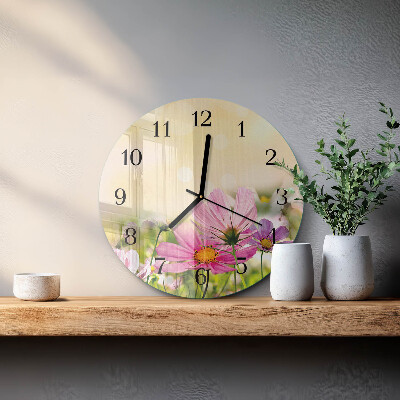 Round wall clock Cosmos Flowers