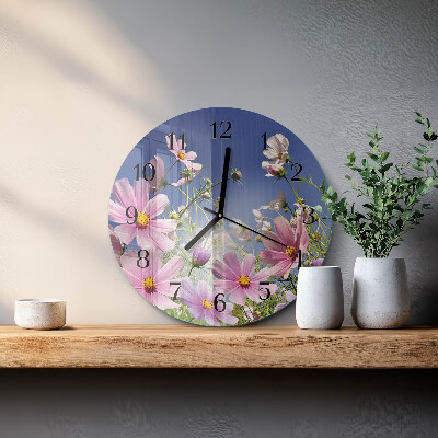 Round wall clock Cosmos Flowers