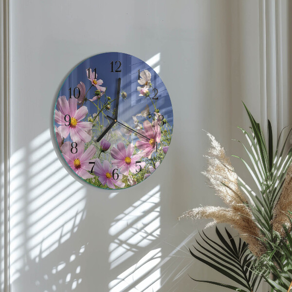 Round wall clock Cosmos Flowers