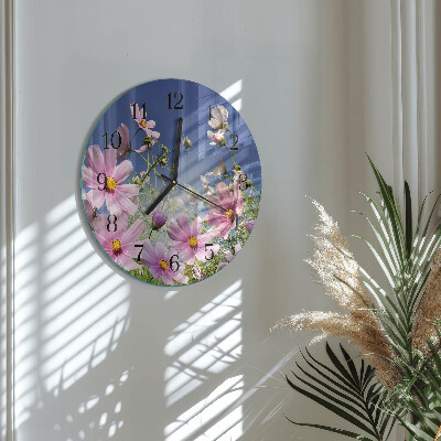 Round wall clock Cosmos Flowers