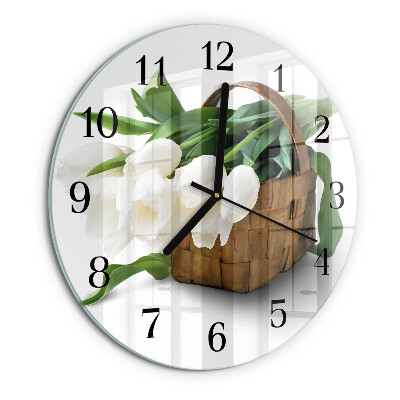 Round wall clock Basket of Tulips