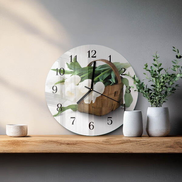 Round wall clock Basket of Tulips