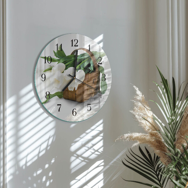 Round wall clock Basket of Tulips