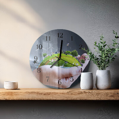 Round wall clock Hand Earth