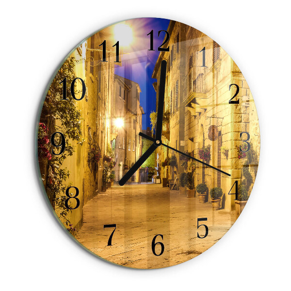 Round wall clock Street Night