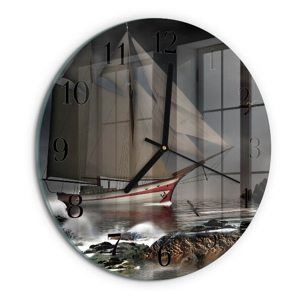 Round wall clock Sailboat