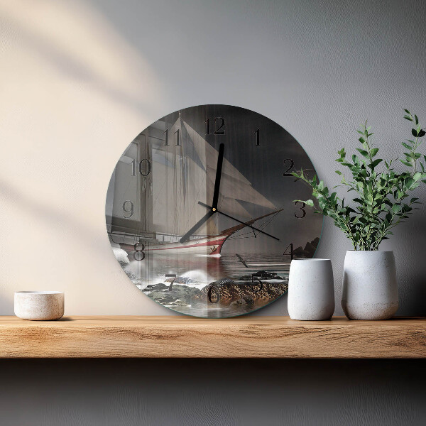 Round wall clock Sailboat
