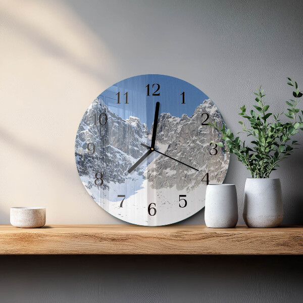 Round wall clock Mountains Winter
