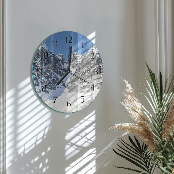 Round wall clock Mountains Winter