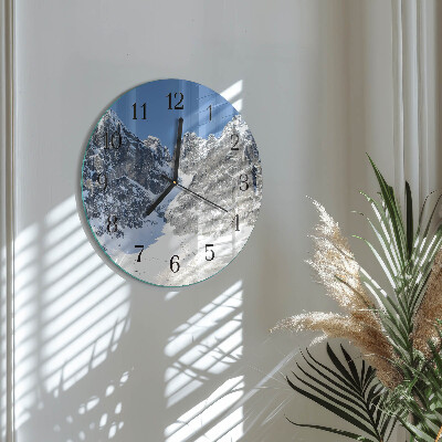Round wall clock Mountains Winter