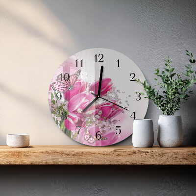 Round wall clock Butterfly