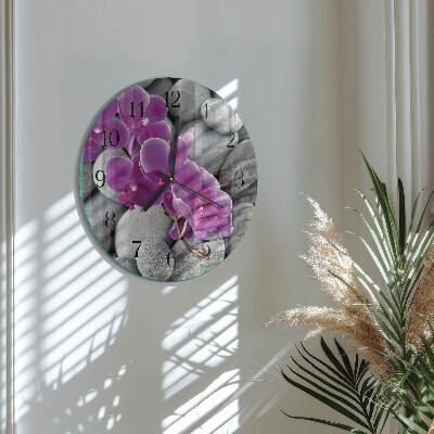 Round wall clock Orchid Stones