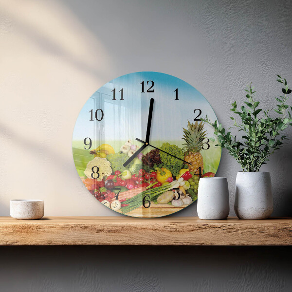 Round wall clock Vegetables Fruits