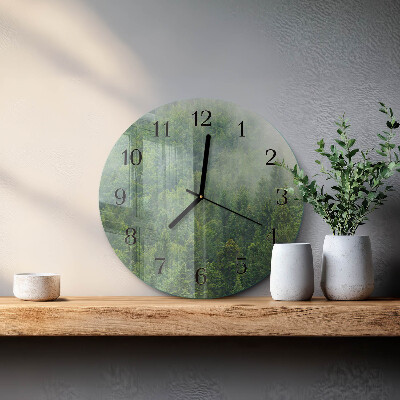 Round wall clock Foggy forest