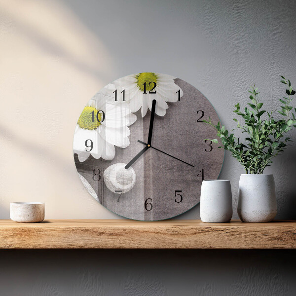 Round wall clock Flowers and stones