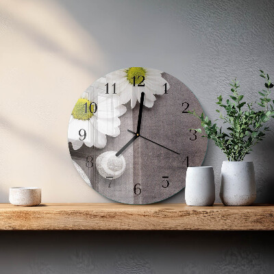 Round wall clock Flowers and stones