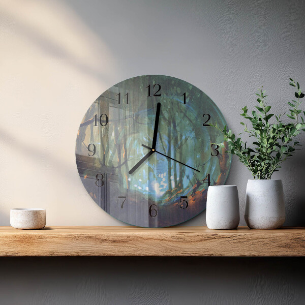 Round wall clock Mystical forest