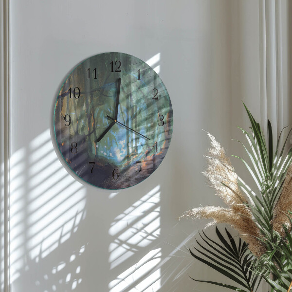 Round wall clock Mystical forest