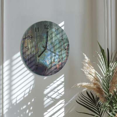 Round wall clock Mystical forest
