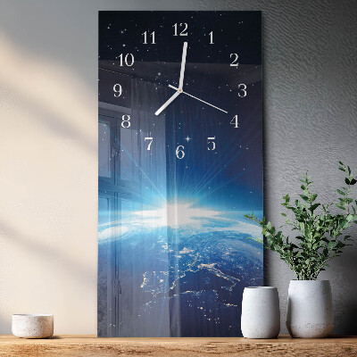 Vertical wall clock Earth Weltall