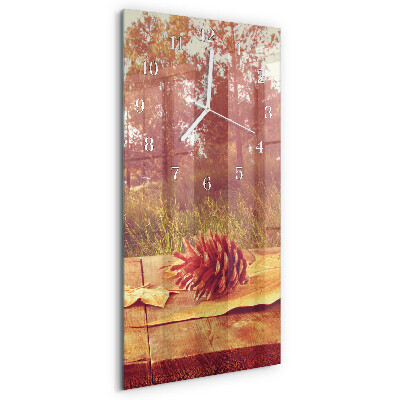 Vertical wall clock Pine cones