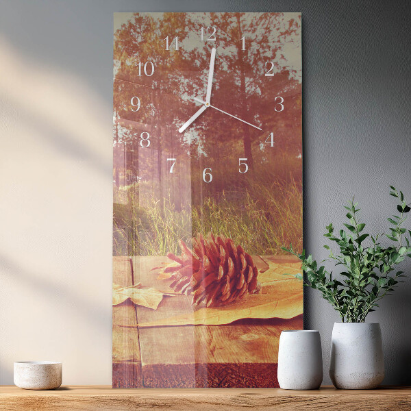 Vertical wall clock Pine cones