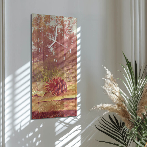 Vertical wall clock Pine cones