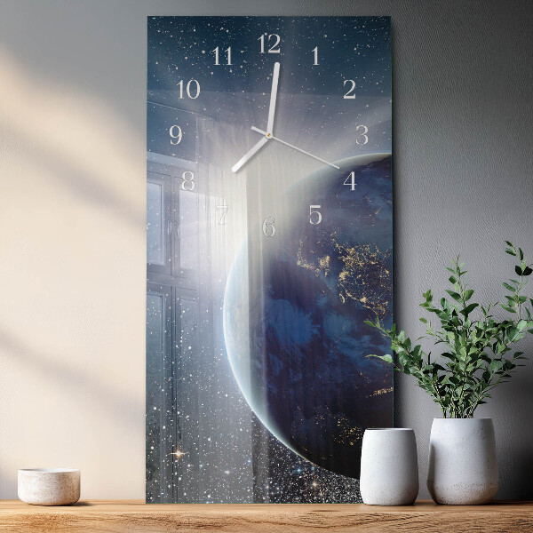 Vertical wall clock Earth Weltall