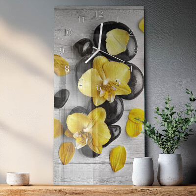 Vertical wall clock Flowers Stones
