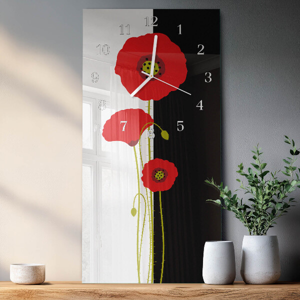 Vertical wall clock Poppy heads