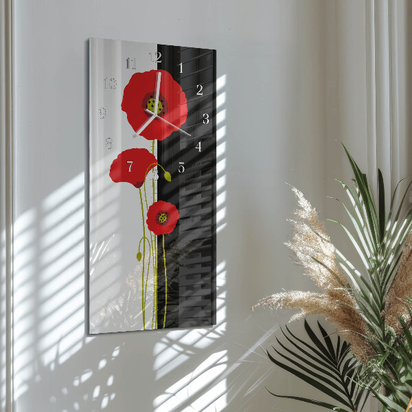 Vertical wall clock Poppy heads