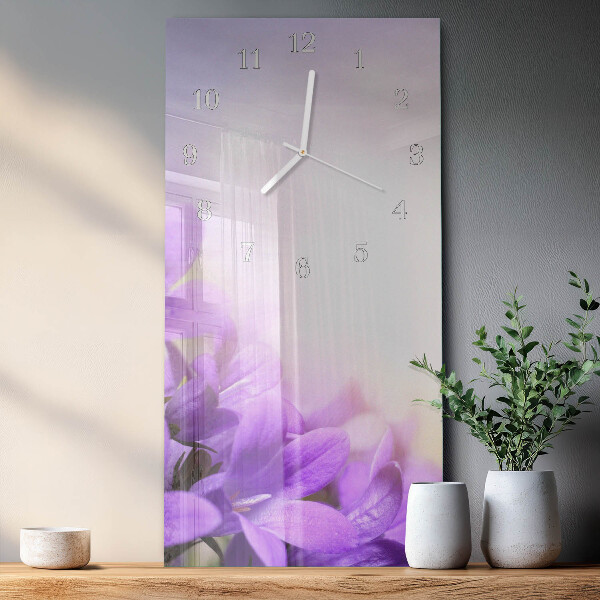 Vertical wall clock Purple flowers