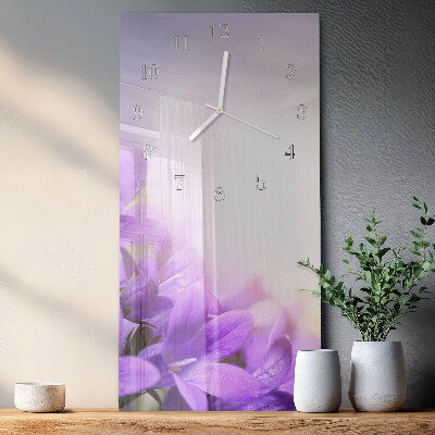 Vertical wall clock Purple flowers