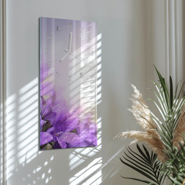 Vertical wall clock Purple flowers