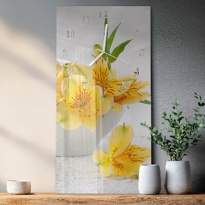 Vertical wall clock Yellow flowers