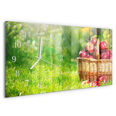 Horizontal wall clock A basket of apples