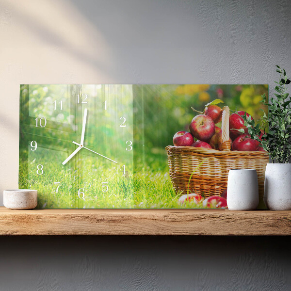 Horizontal wall clock A basket of apples