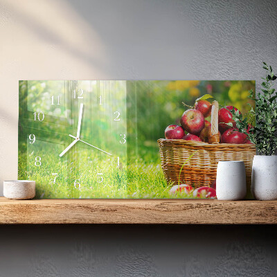 Horizontal wall clock A basket of apples