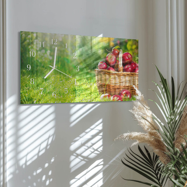 Horizontal wall clock A basket of apples