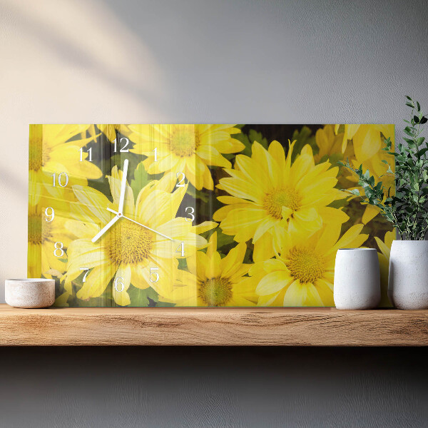 Horizontal wall clock Yellow flowers