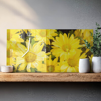 Horizontal wall clock Yellow flowers