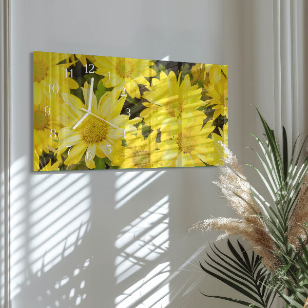 Horizontal wall clock Yellow flowers