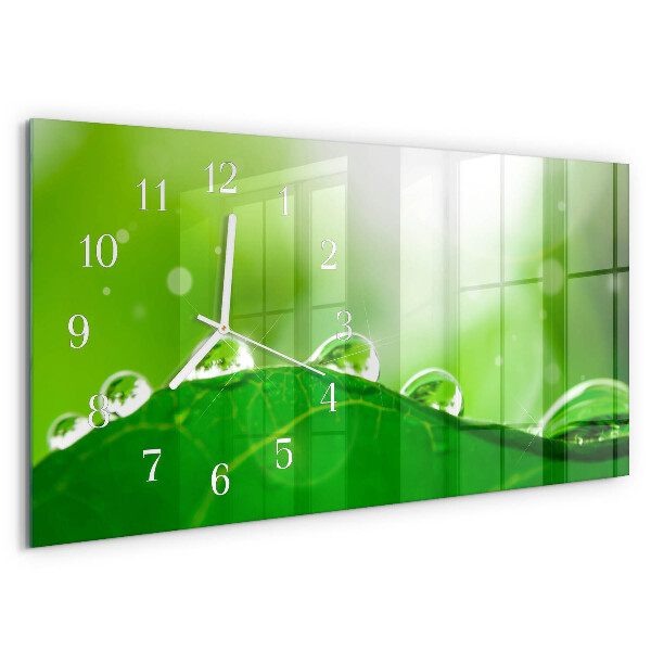 Horizontal wall clock Dew on a leaf