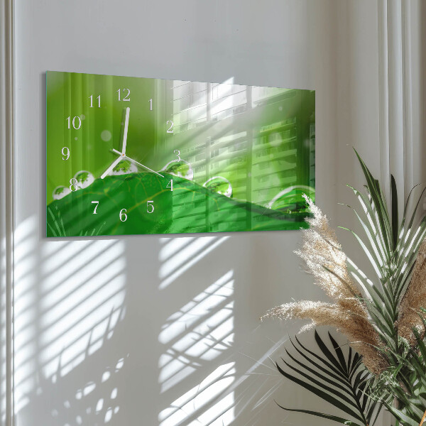 Horizontal wall clock Dew on a leaf