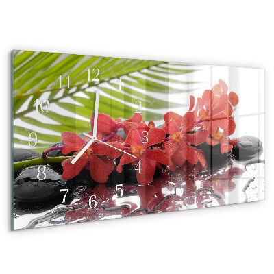 Horizontal wall clock Flowers and stones