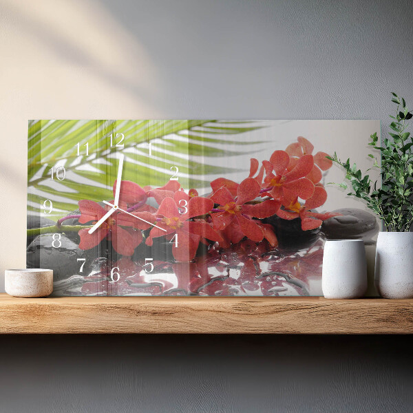 Horizontal wall clock Flowers and stones