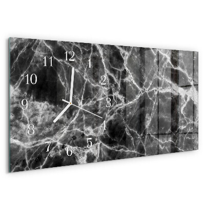 Horizontal wall clock Black marble