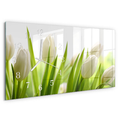 Horizontal wall clock White tulips