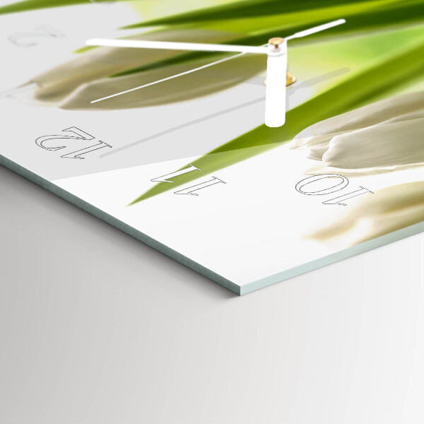 Horizontal wall clock White tulips